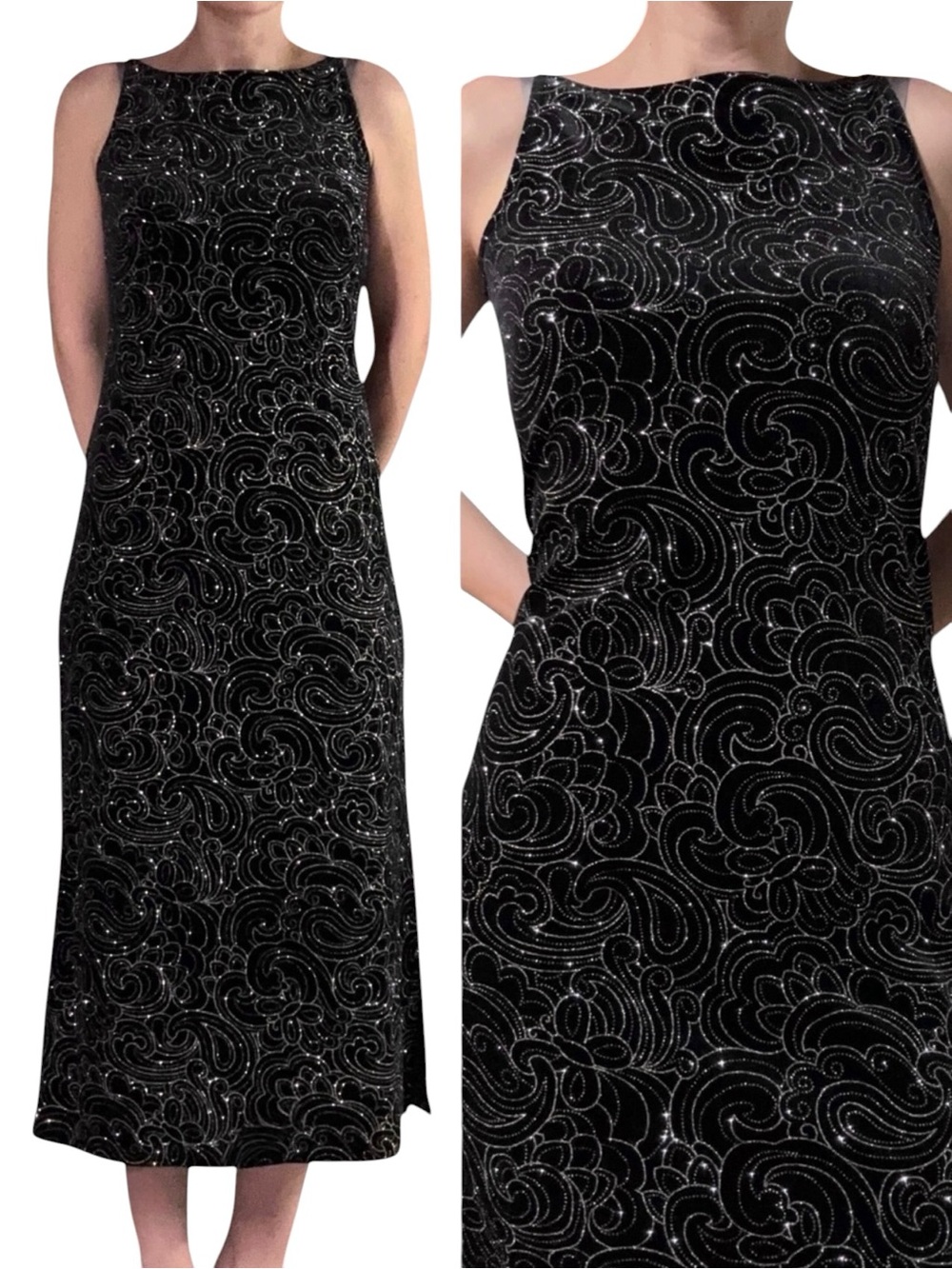 Limited Too | Vintage Y2K Velvet Glitter Paisley Butterfly Print Midi Dress